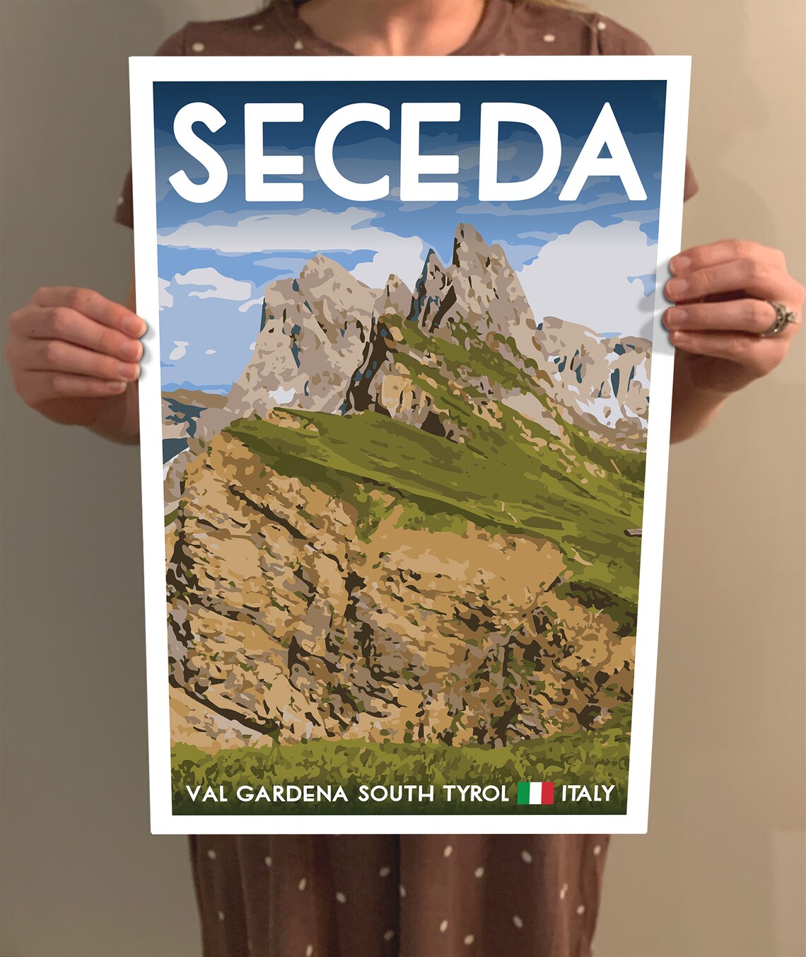 Seceda Val Gardena Italy Dolomites Vintage Travel Mountain Poster - Image 2