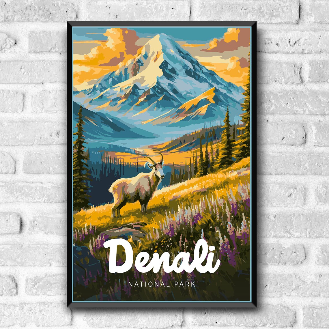 Denali National Park Vintage Mountain Peak Mountain Goat Poster - Image 3