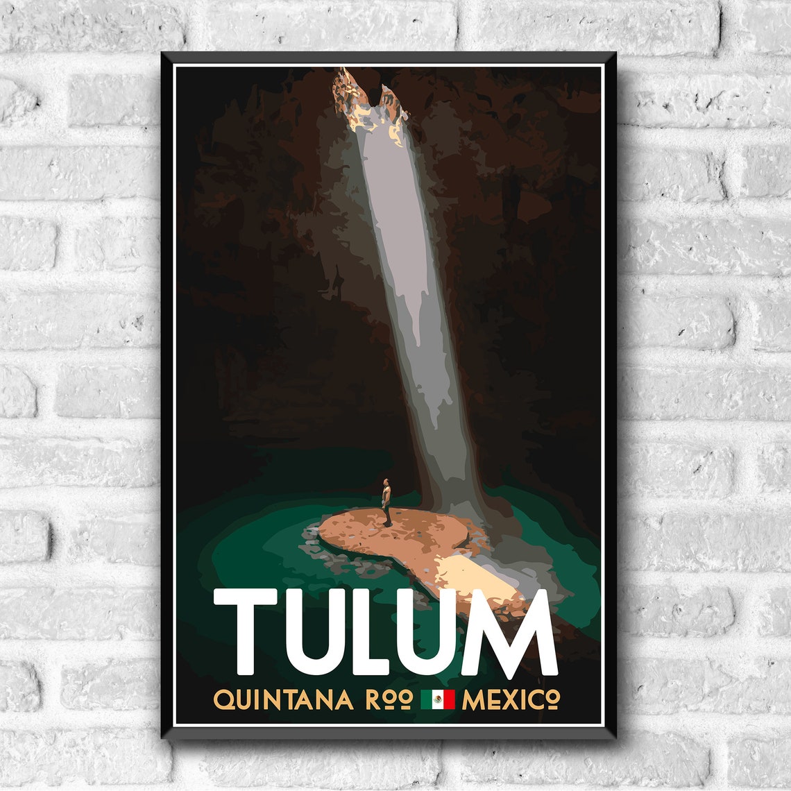 Tulum Mexico Quintana Roo Cenote Light Beam Travel Style Poster - Image 3