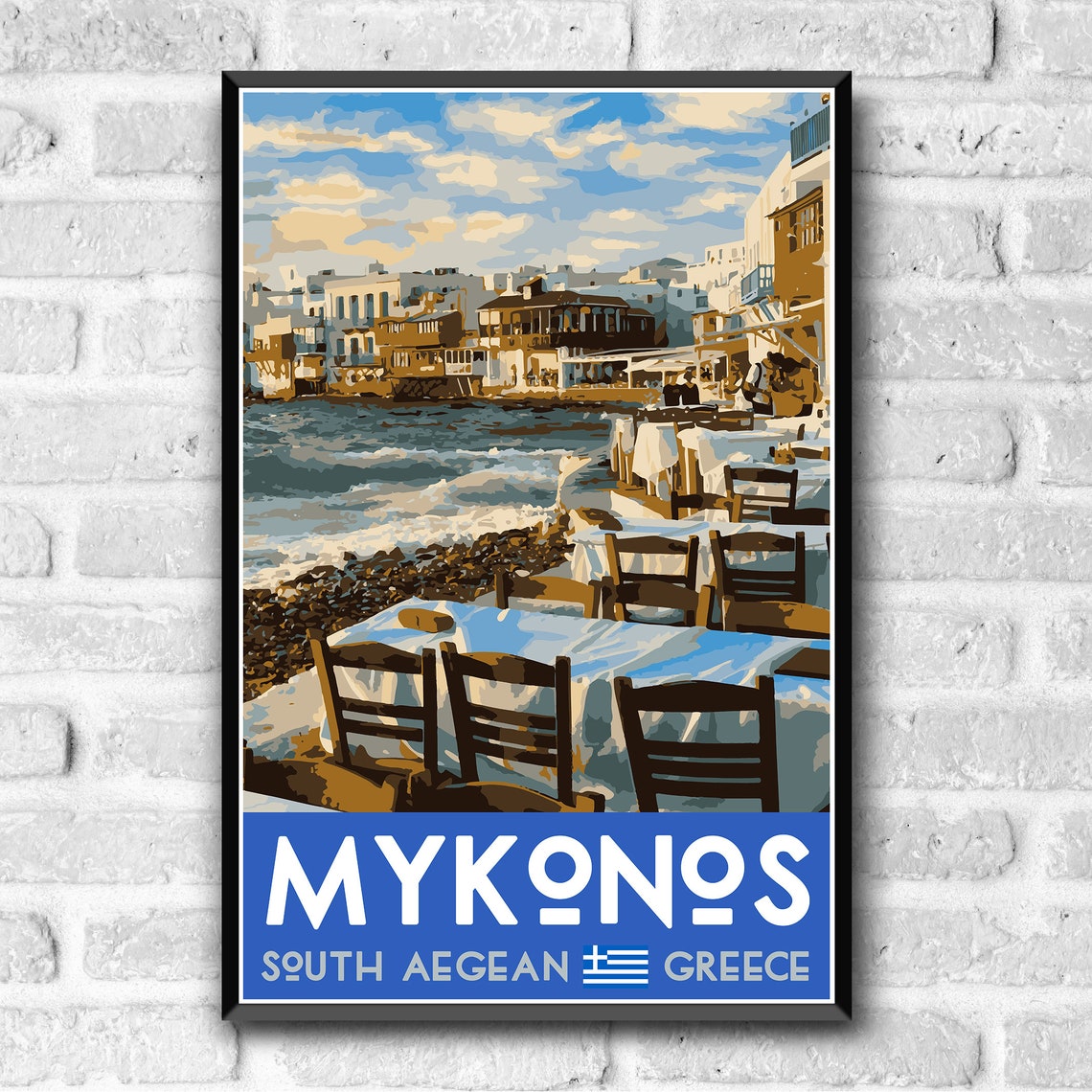 Mykonos Greece Waterfront Taverna Sunset South Aegean Travel Poster - Image 3