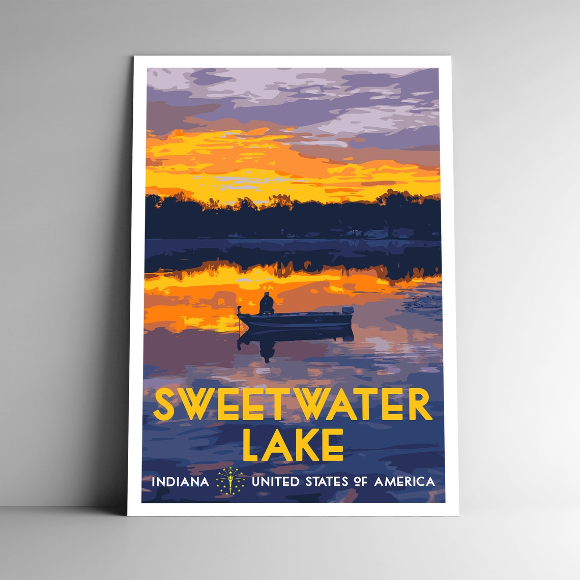 Sweetwater Lake Indiana Vintage Style Travel Poster 8x10 12x18 18x24 24x36 4x6 Postcard Wpa Style In Hoosier Usa Retro Art Print