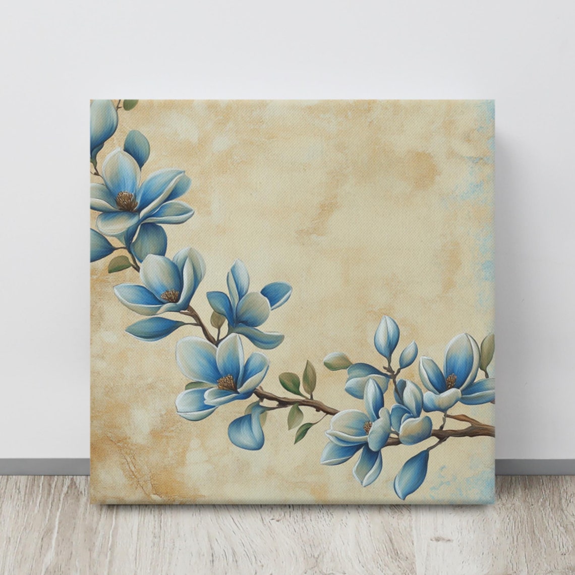 Blue Magnolia Vine Blossoms Vintage Botanical Floral Art Poster