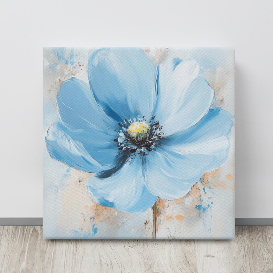 Blue Flower Bloom Impressionist Cream Background Painting Art Poster
