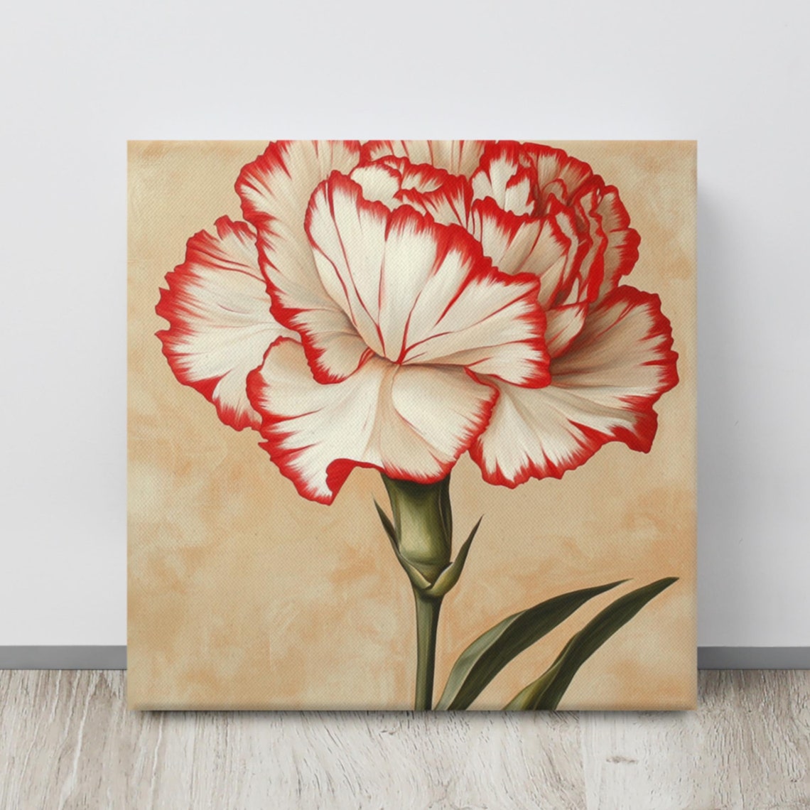 Red White Two-Tone Carnation Vintage Botanical Floral Art Poster