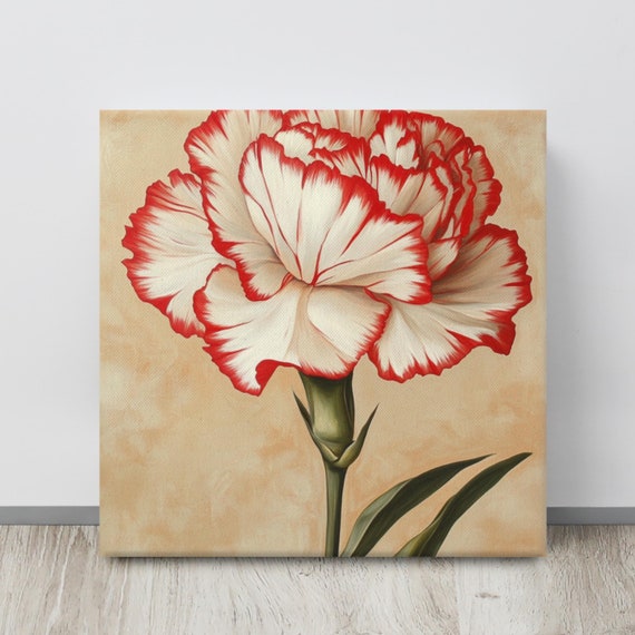 Two Toned Carnation Print Beige Wall Art Statement Wall Art Painting Print Carnation Wall Art Red And White Wall Art