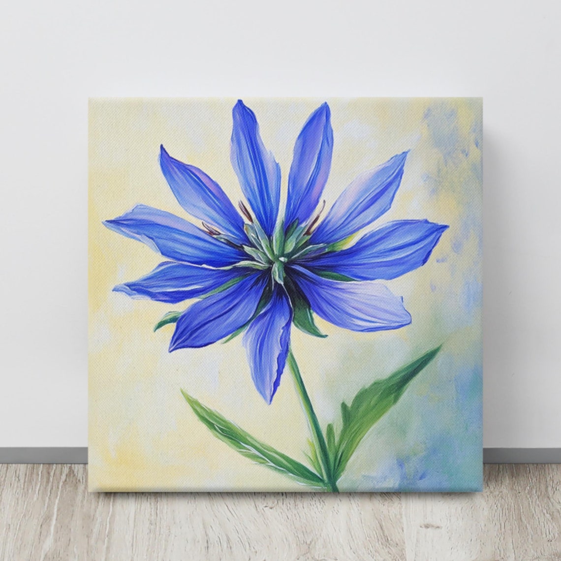 Blue Star Shaped Wildflower Single Bloom Botanical Floral Art Poster