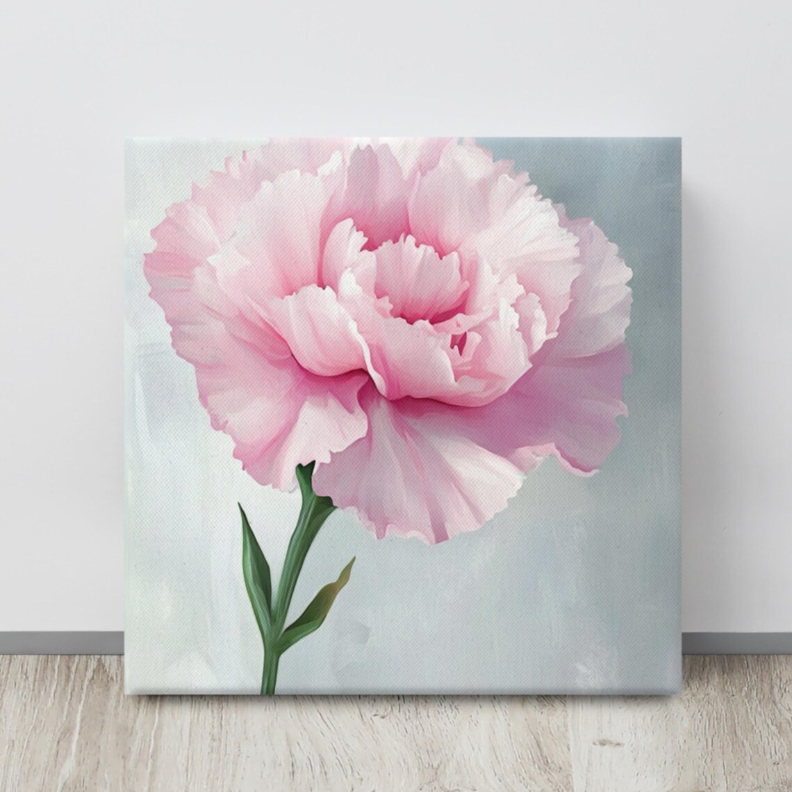 Pink Carnation Bloom Soft Gray Background Painting Art Poster
