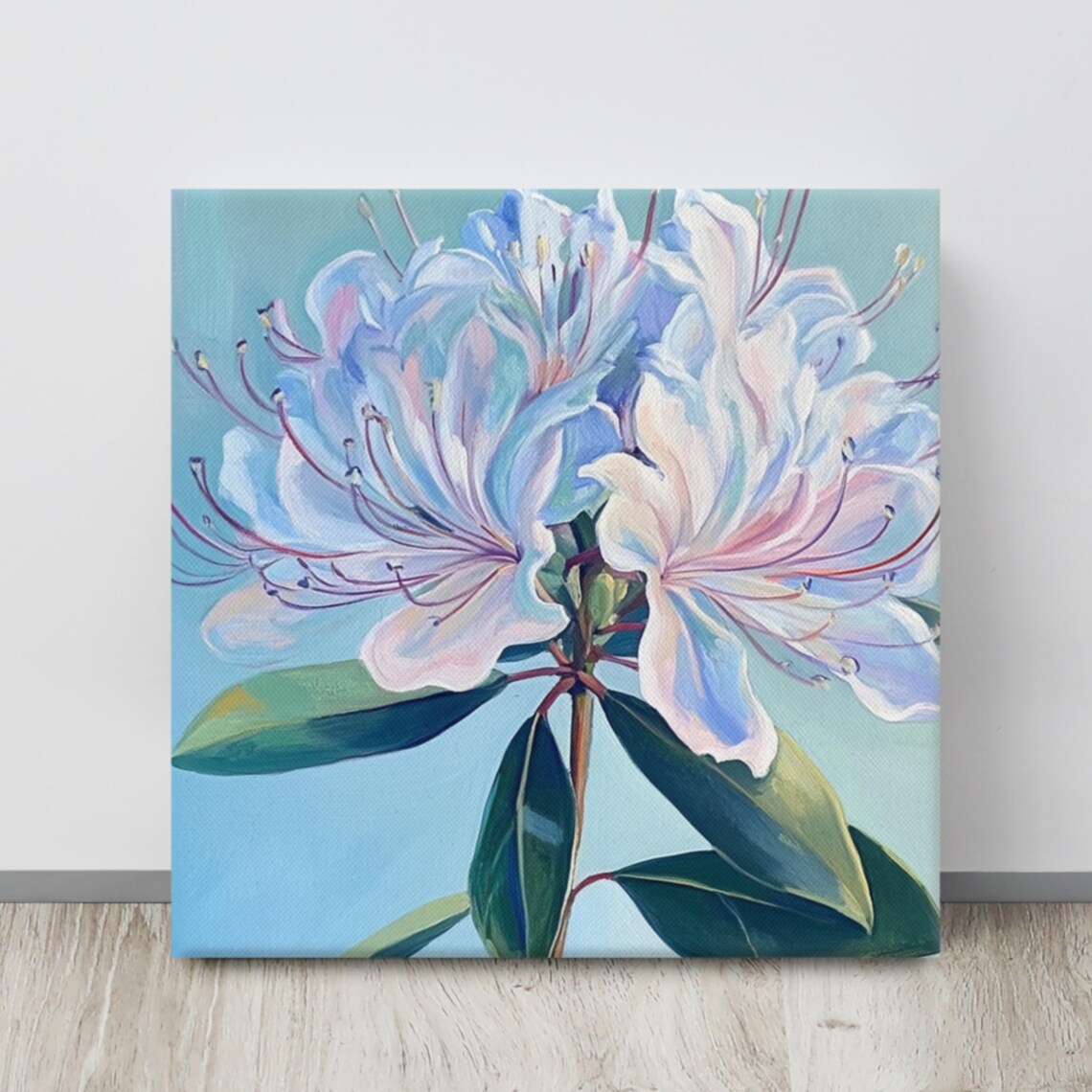 White Flower Blossom Cluster Blue Teal Painting Wall Art Poster