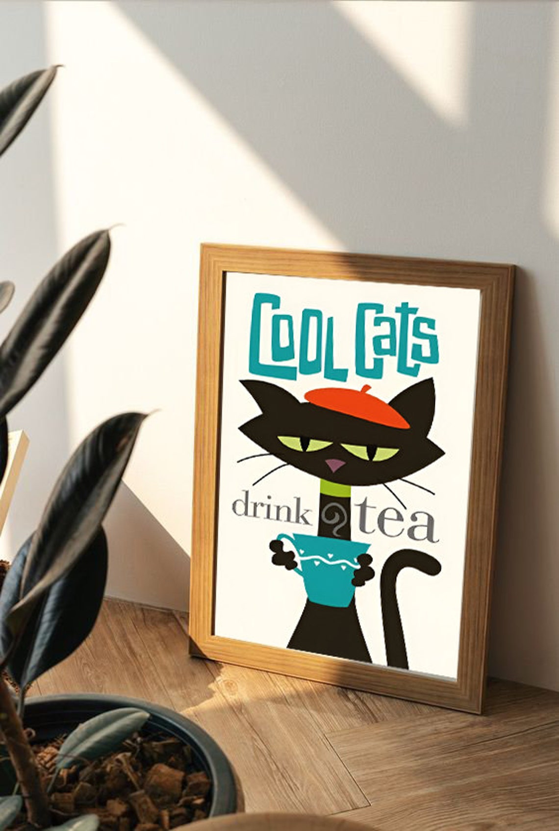 Mid Century Cat Wall Art Preppy Wall Art Funky Wall Art Funny Wall Art Pritable Wall Art Only Digital