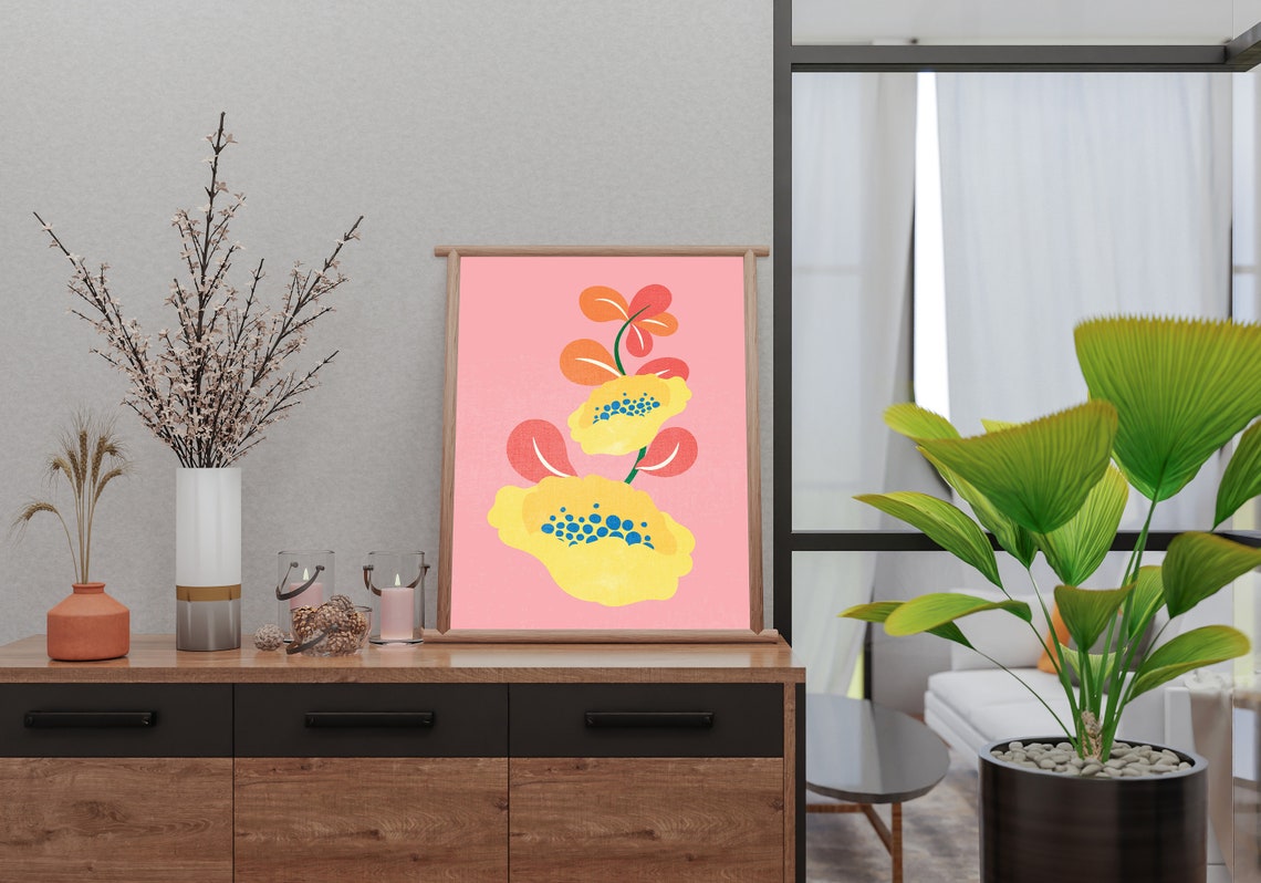 Abstract Soft Pink Floral Blooms Modern Botanical Style Art Print