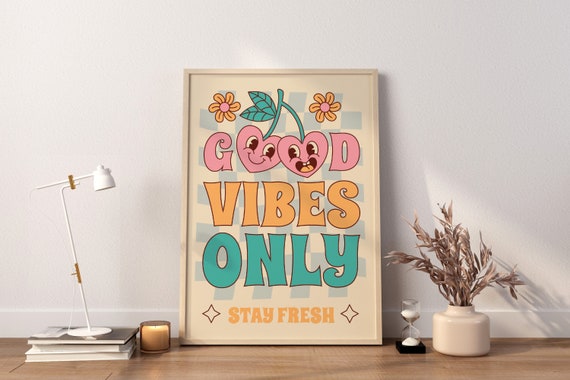 Good Vibes Retro Quote Wall Print Wall Print Quote Wall Art Print Dgtal Poster