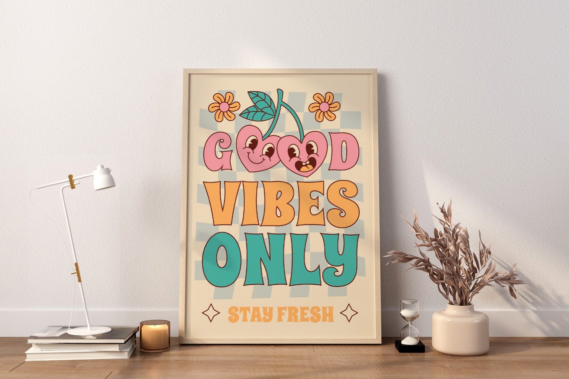 Good Vibes Retro Quote Wall Print Wall Print Quote Wall Art Print Dgtal Poster