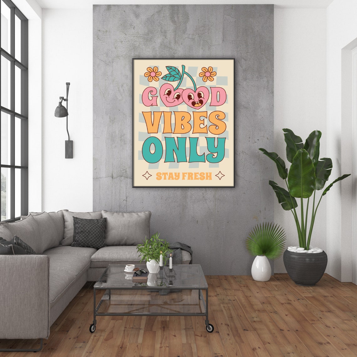 Good Vibes Retro Quote Wall Print Wall Print Quote Wall Art Print Dgtal Poster - Image 2
