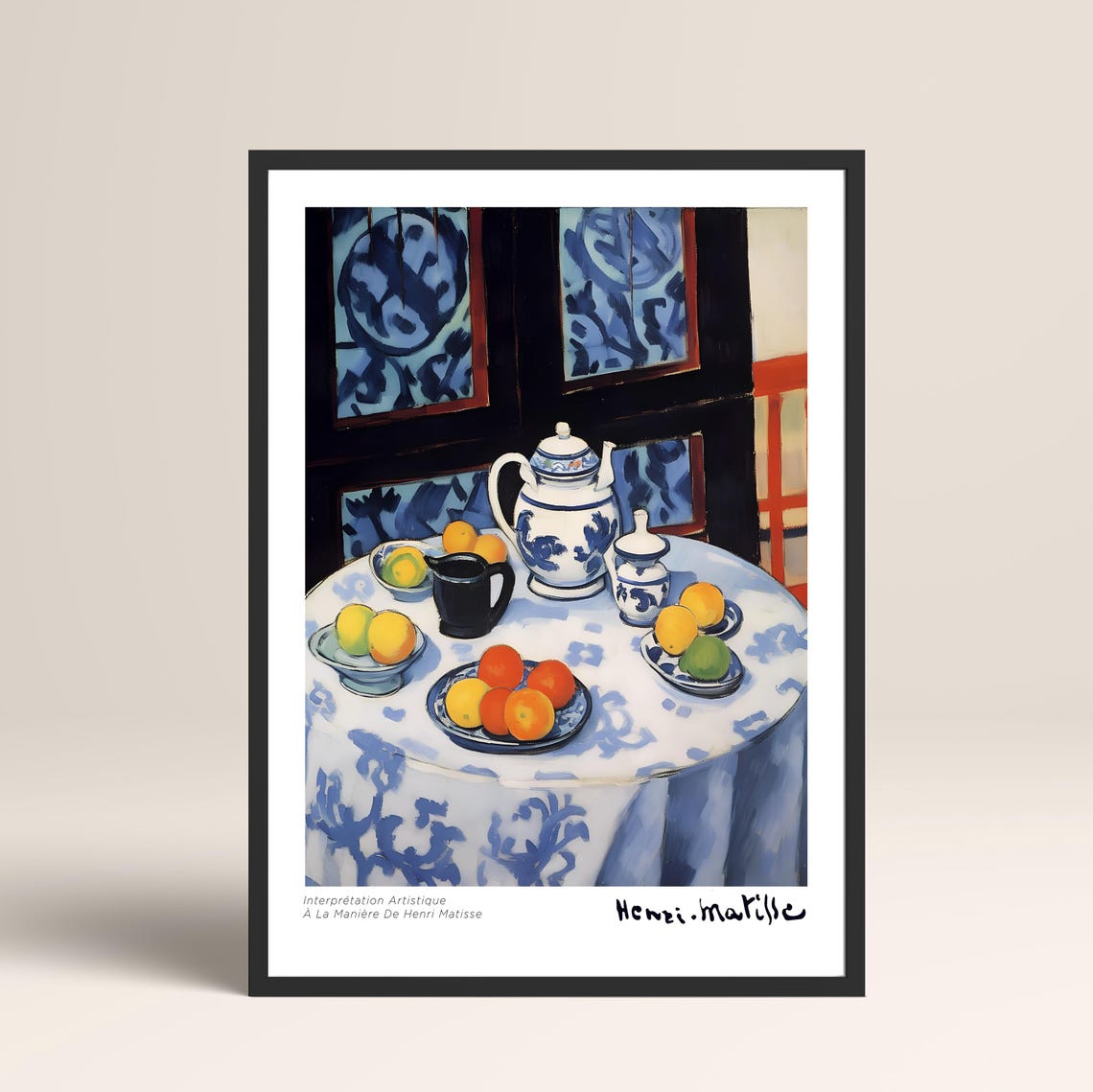 Matisse Style Blue Teapot Fruit Still Life Classic Artwork Poster - Image 3