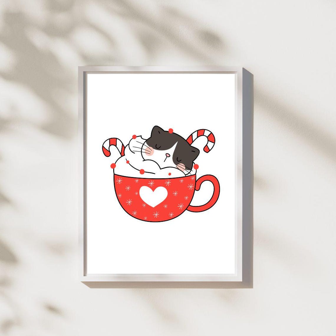 Sleepy Cat In Red Cocoa Mug With Candy Canes Christmas Print - Image 2
