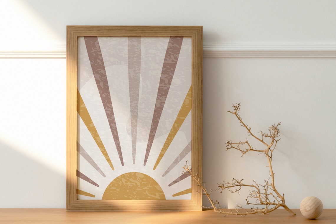 Abstract Sun Rising Mauve Gold Rays Minimalist Sunrise Poster