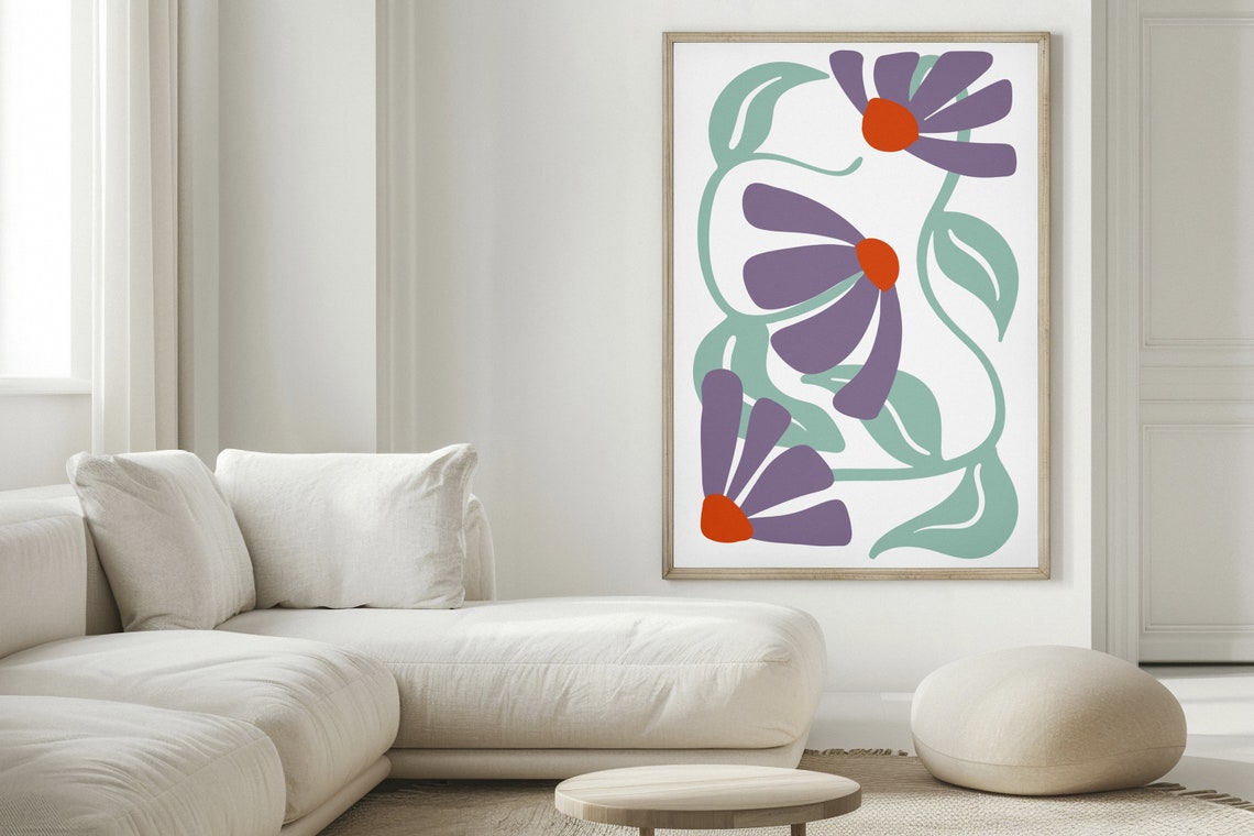 Matisse Style Purple Flowers Orange Centers Botanical Poster - Image 2