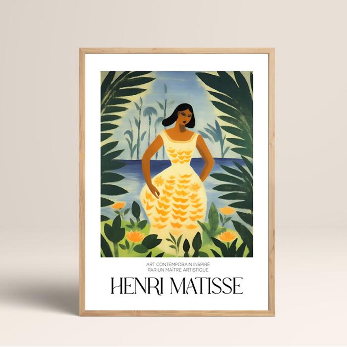 Henri Matisse Style Tropical Woman Yellow Dress Palm Scene Poster - Image 2