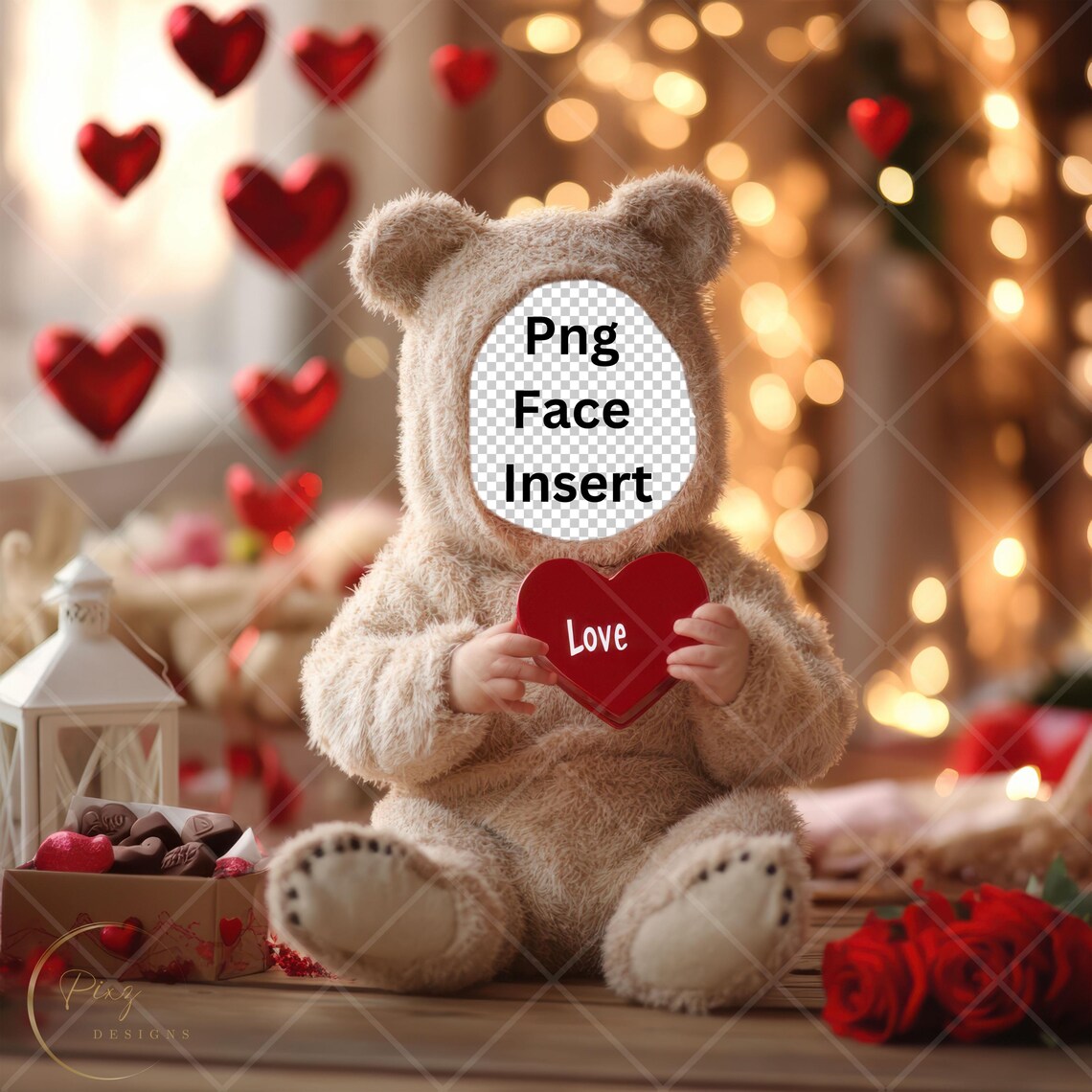 Valentines Day Teddy Bear Face Insert, Poster - Image 2