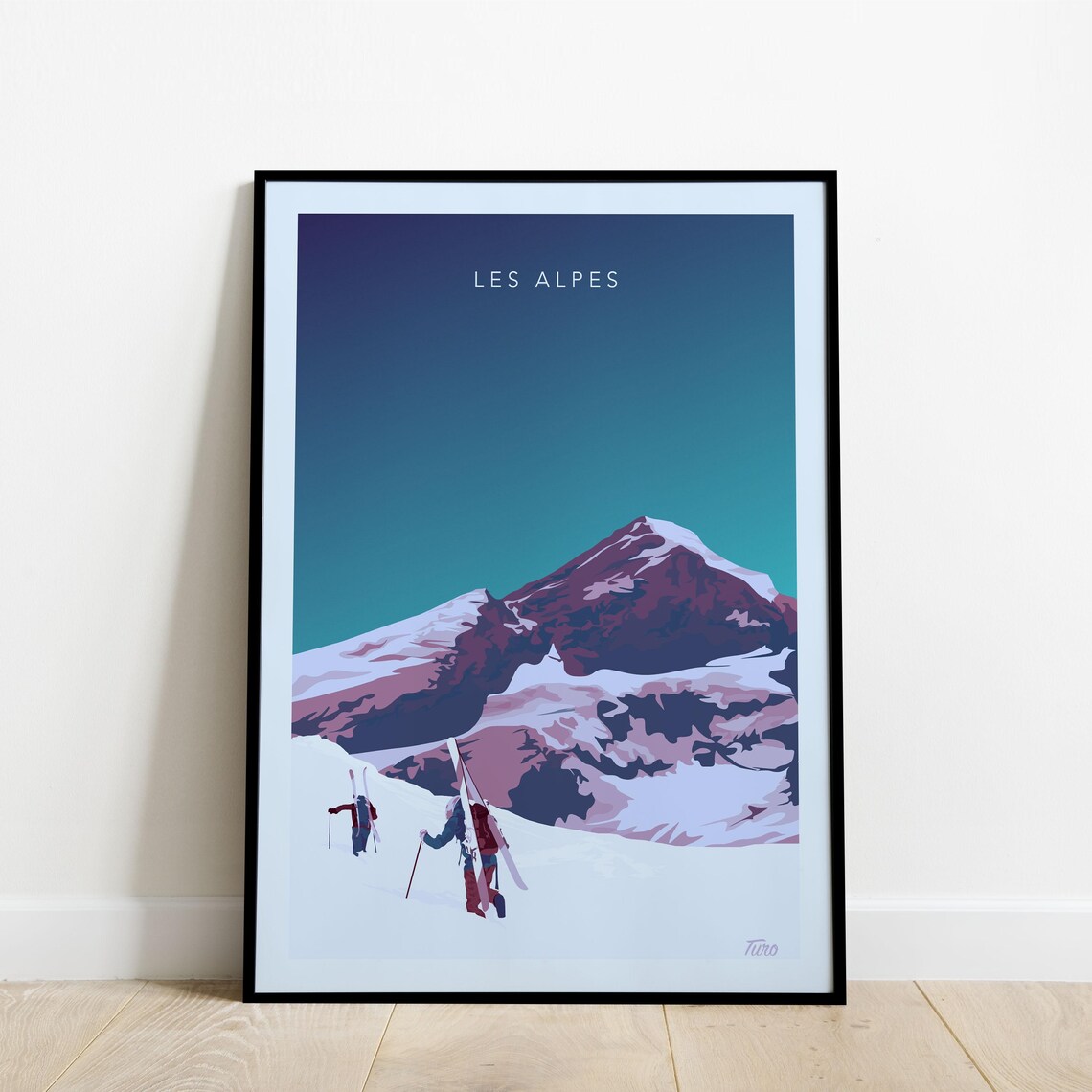 Les Alpes Skiers Climbing Toward A Snowy Peak View Travel Poster