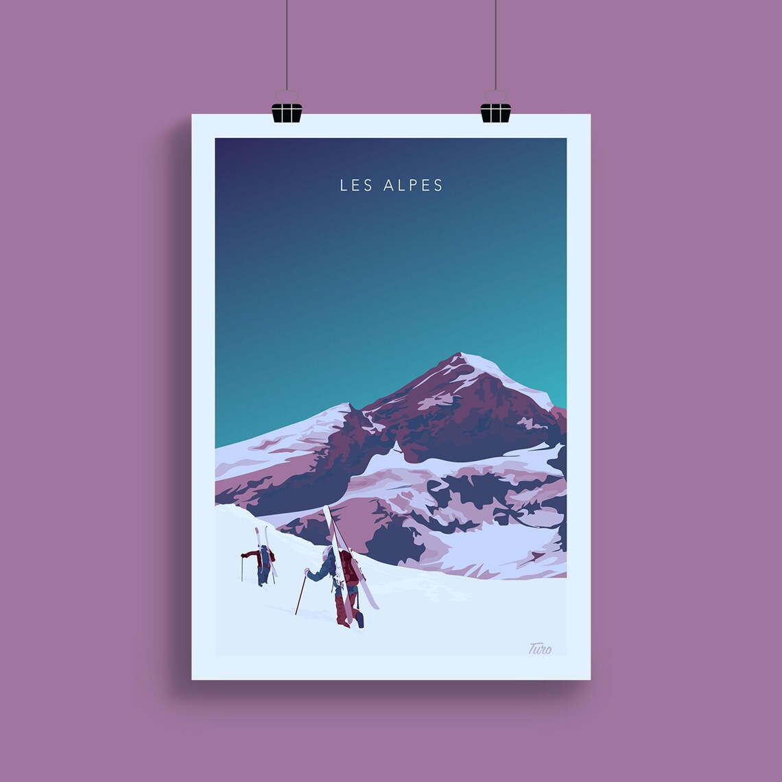 Les Alpes Skiers Climbing Toward A Snowy Peak View Travel Poster - Image 2