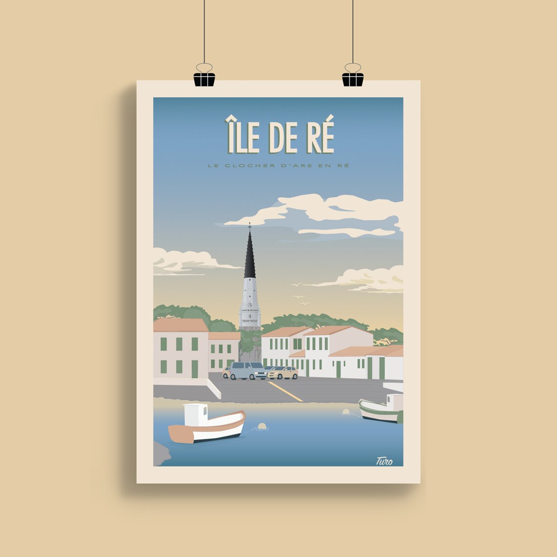 Ile De R Vintage Travel Poster, Bell Tower Of Ars - Image 2