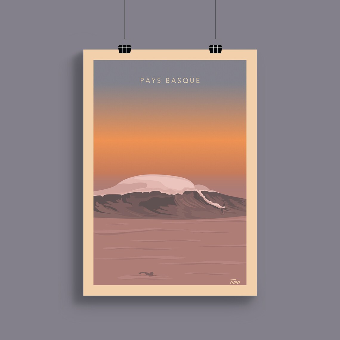 Basque Country Belharra Surf Wave Vintage Travel Poster - Image 2