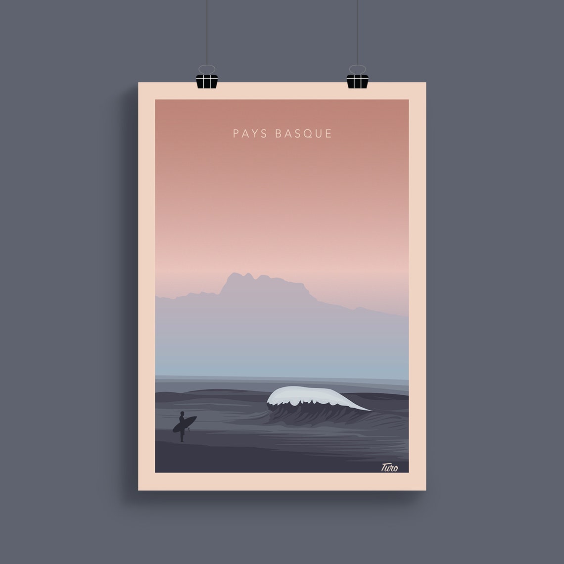 Pays Basque Surfer Walking Beach At Dusk Vintage Travel Poster - Image 2