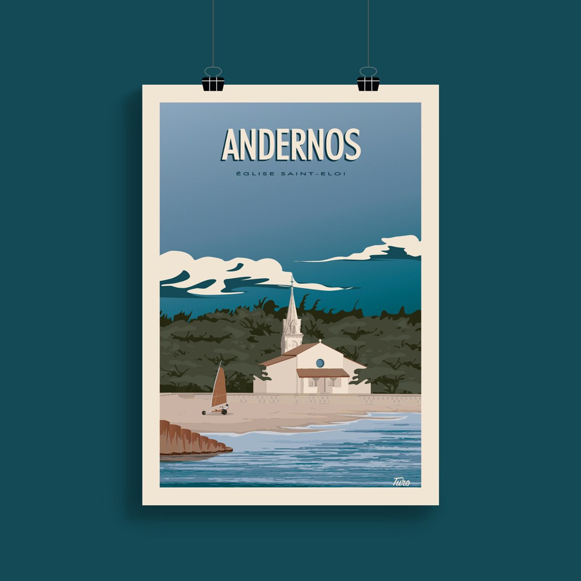 Andernos Vintage Travel Poster, Eglise Saint Eloi - Image 2