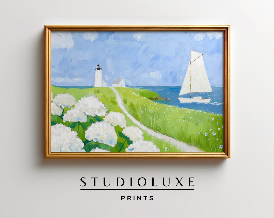 Nantucket Vintage Coastal Oil Painting Art Print
