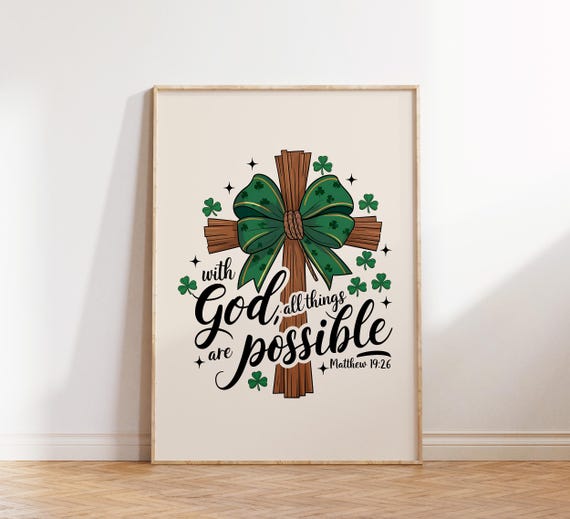 St Patricks Day Christian Print Christian Wall Art Matthew Bible Verse Christian Poster Wall Decor St Patty Day