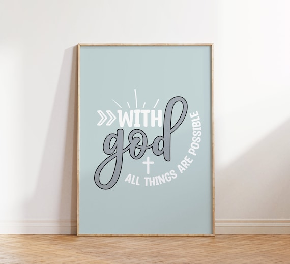 With God All Things Are Possible Blue Cross Faith Quote Poster