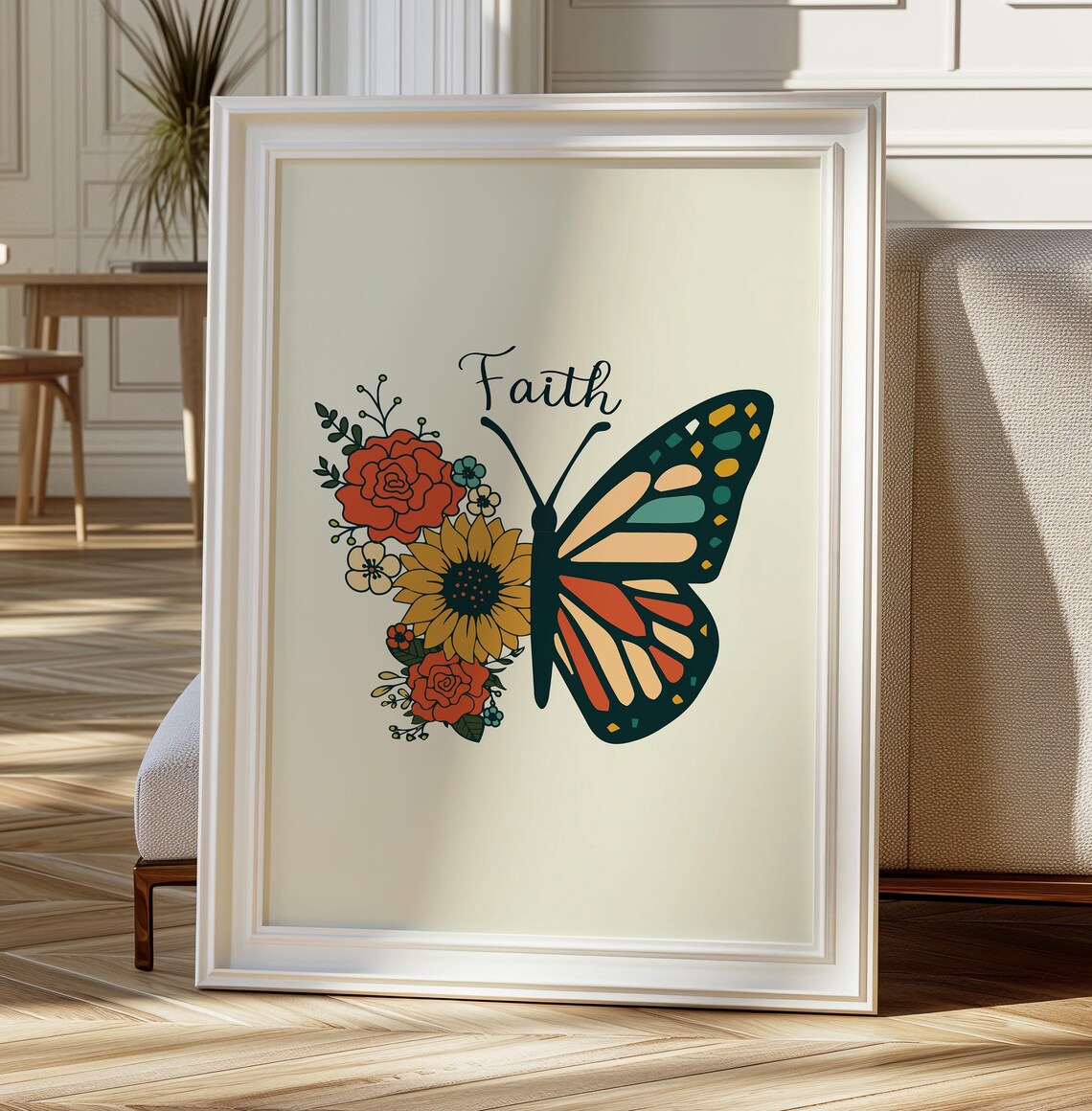 Faith Script Half Butterfly Half Flower Retro Boho Art Poster - Image 4