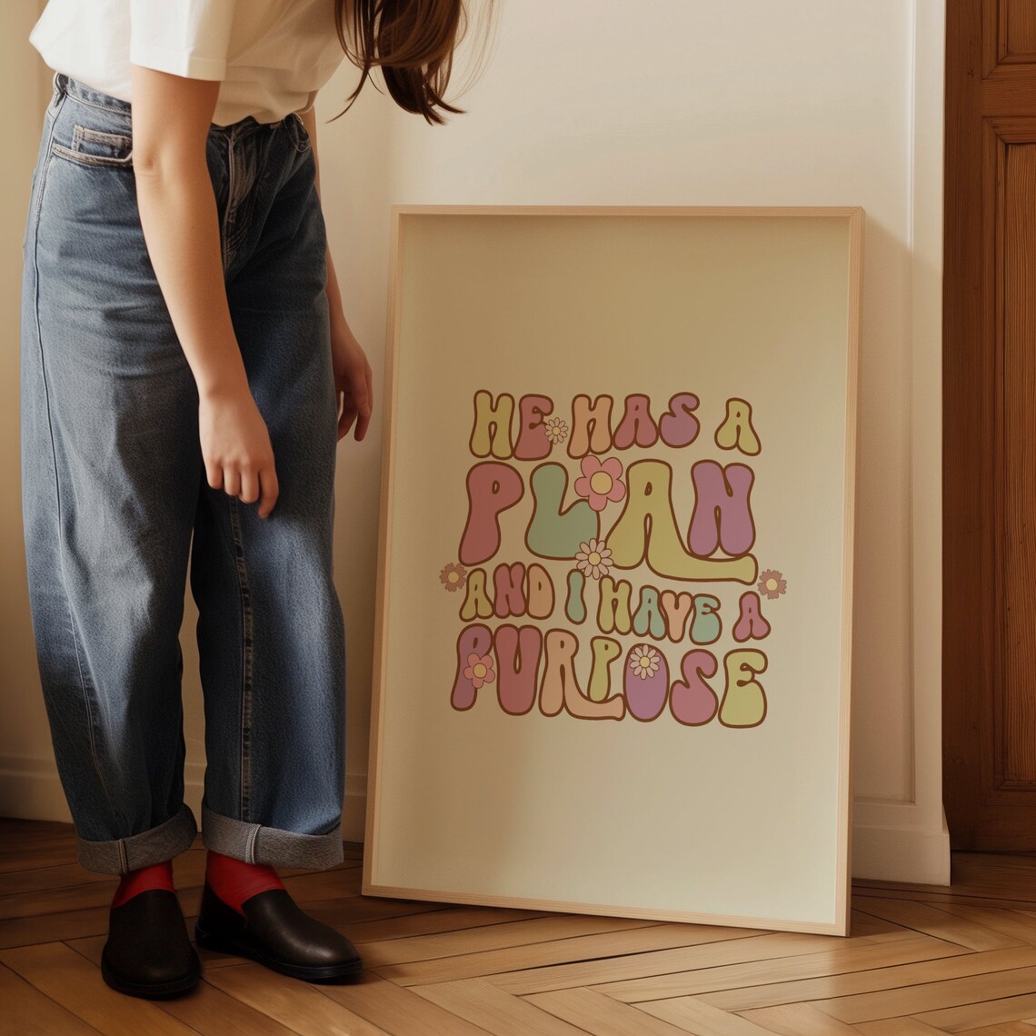 He Has A Plan And I Have A Purpose Retro Pastel Quote Poster - Image 3