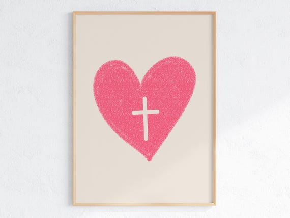 Retro Christian Bible Verse Poster, Pink Heart