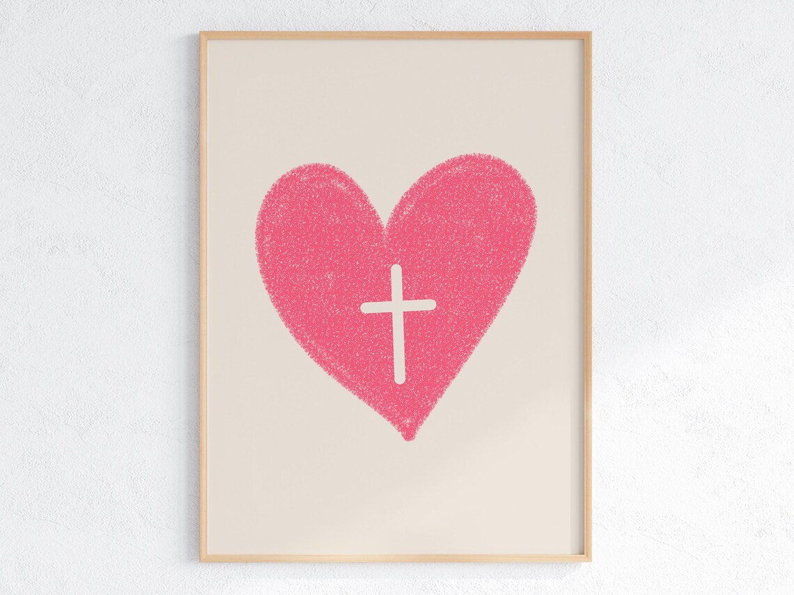 Retro Christian Bible Verse Poster, Pink Heart