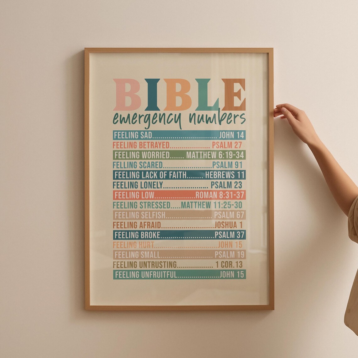 Colorful Retro Bible Emergency Numbers Scripture Verse Art Poster - Image 4