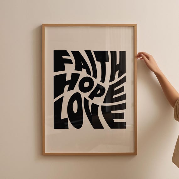 Retro Christian Wall Art Faith Hope Love Christian Poster Bible Verse Wall Decor Large Art Christian Gift