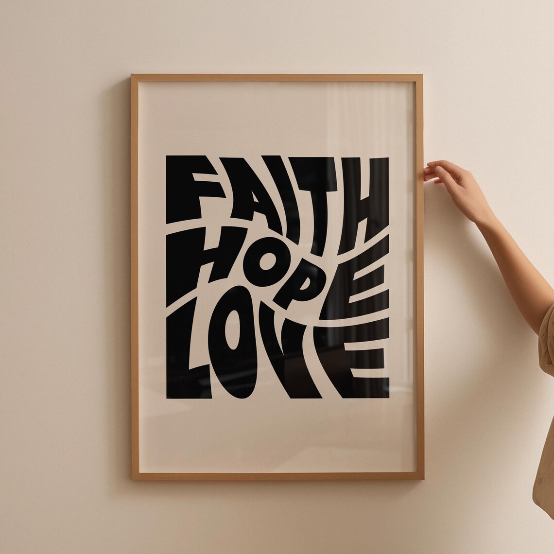 Bold Black Retro Wavy Letters Faith Hope Love Christian Art Poster