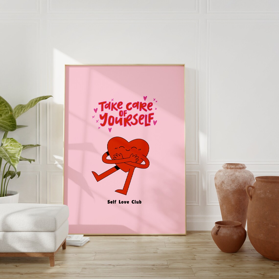 Take Care Of Yourself Self Love Club Hugging Heart Quote Poster - Image 5