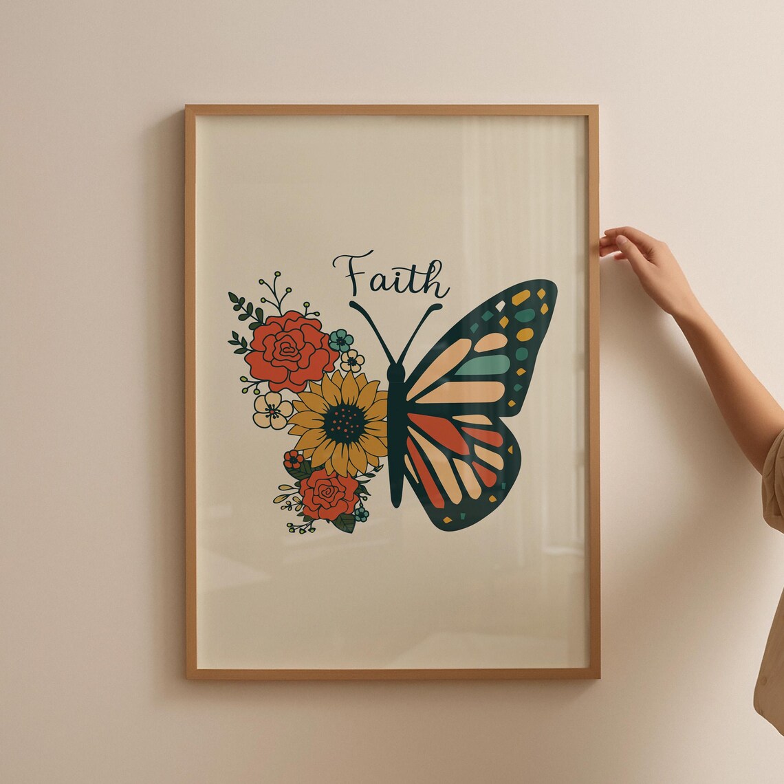 Faith Script Half Butterfly Half Flower Retro Boho Art Poster - Image 5