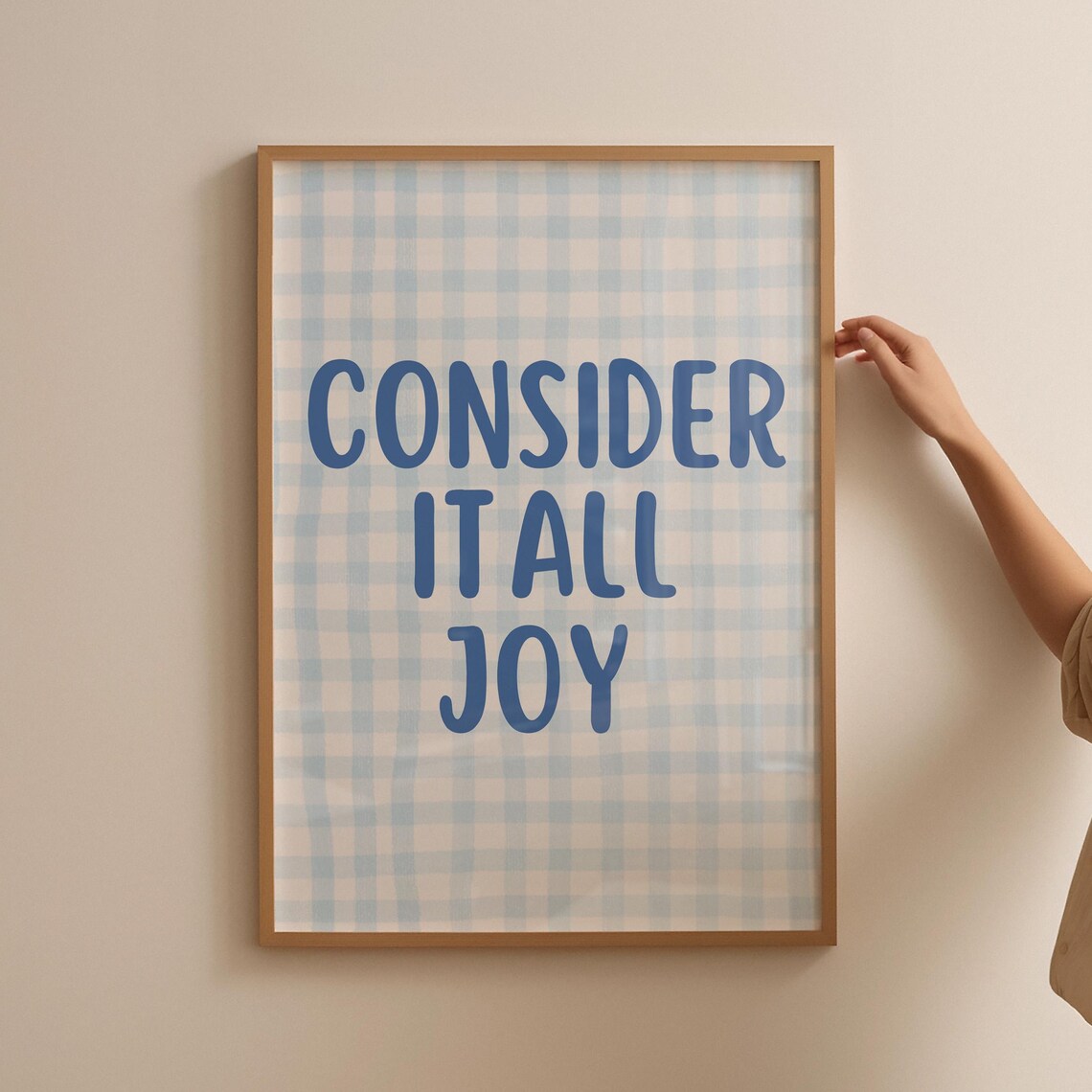 Blue Gingham Checkered Consider It All Joy Scripture Verse Poster - Image 3