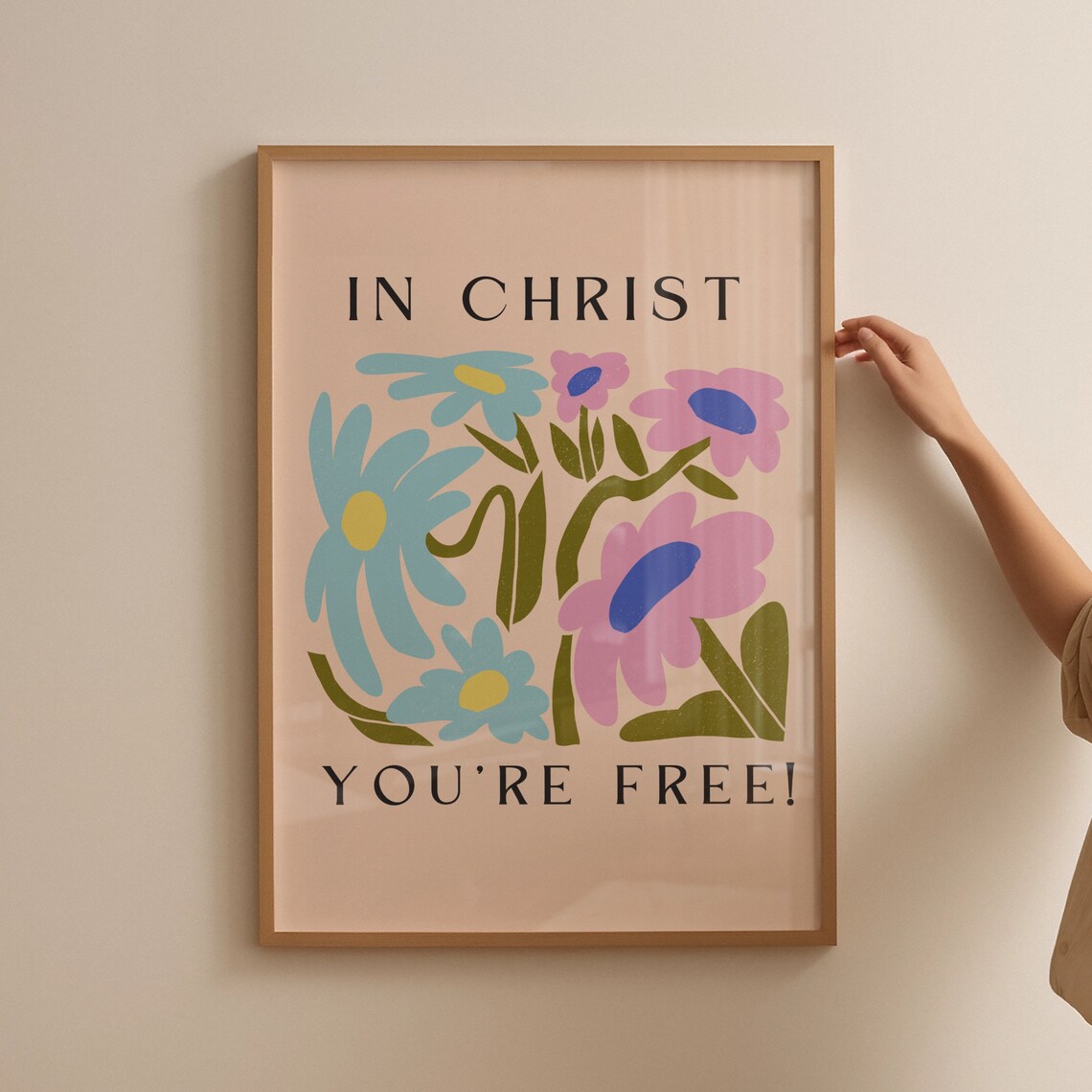 In Christ You're Free Floral Christian Pastel Quote Wall Poster - Image 4