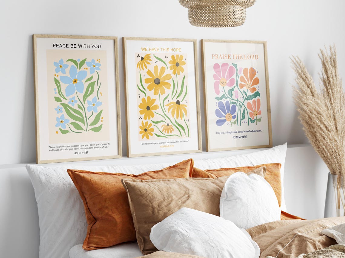 Christian Wall Art Bundle Bible Flower Wall Art Christian Floral Wall Set Bible Verse Gallery Wall Scripture Posters - Image 4