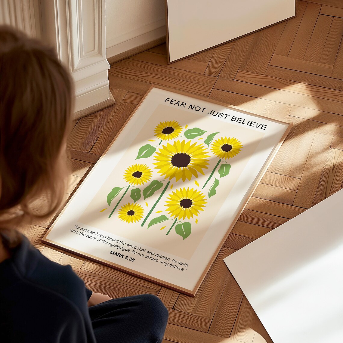 Sunflower Field Fear Not Just Believe Mark 5 36 Scripture Poster - Image 3
