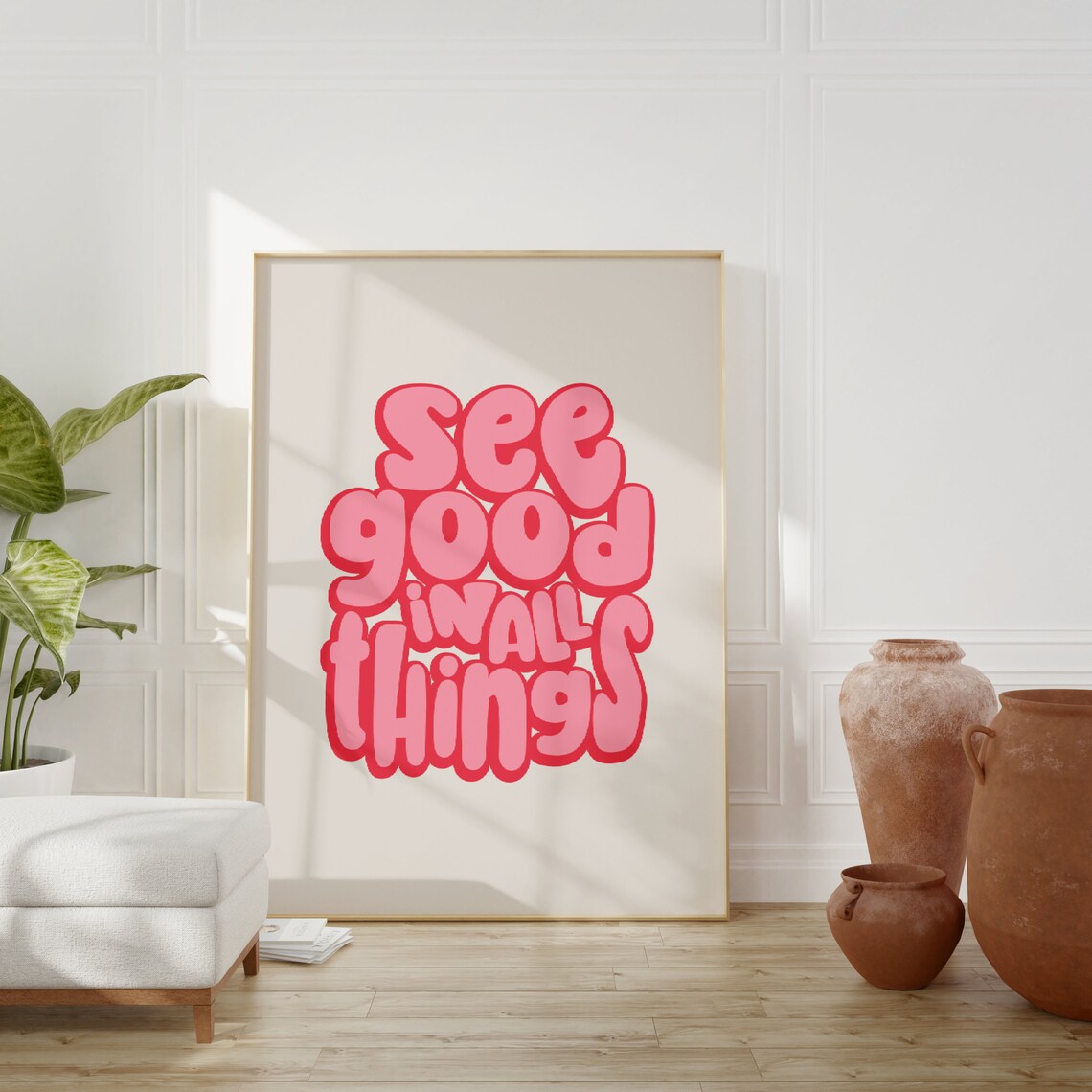 See Good In All Things Pink Bubble Letter Retro Quote Poster - Image 5