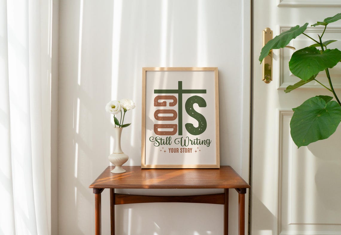 Retro Christian Wall Print God Quote Print Christian Poster Bible Verse Wall Decor Large Art Christian Gift - Image 2
