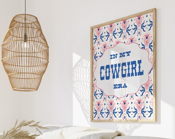 In My Cowgirl Era Blue Western Patterned Cowgirl Boots Poster
