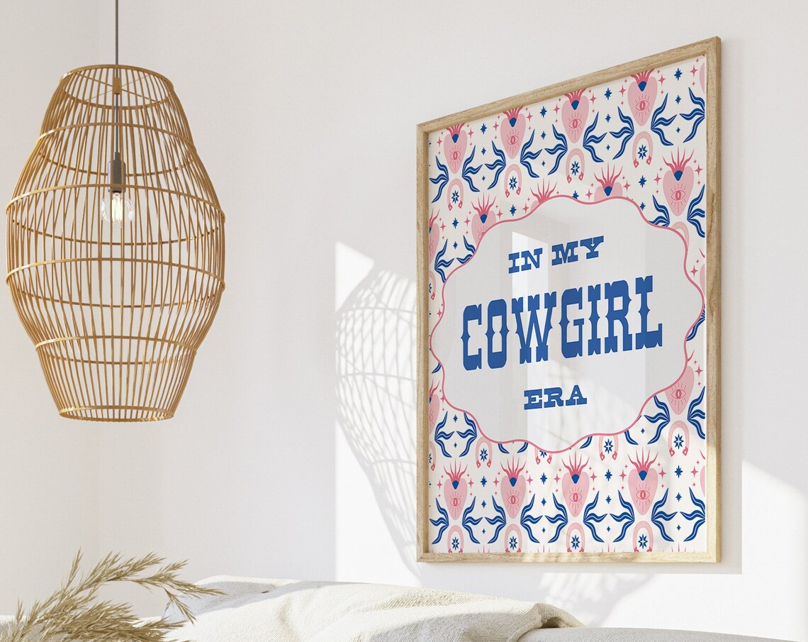 In My Cowgirl Era Blue Western Patterned Cowgirl Boots Poster