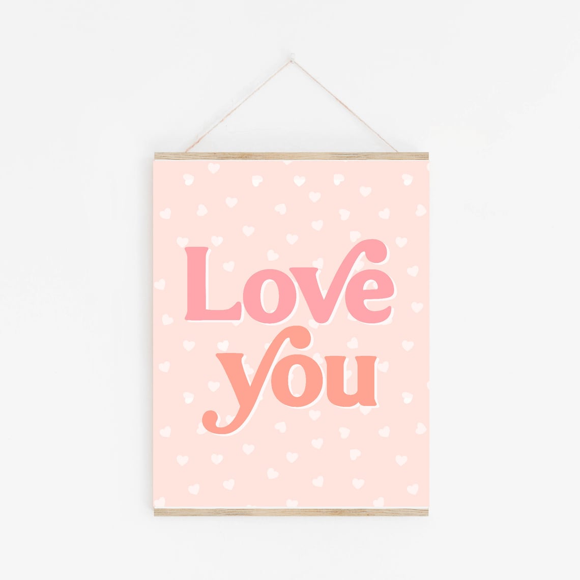 Love You Retro Pink Heart Typography Girls Bedroom Nursery Wall Art - Image 2